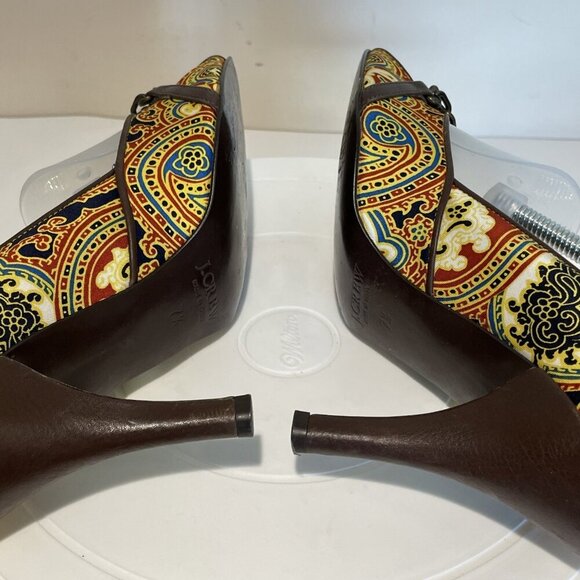 J. CREW Open Toe Heels Shoes Women's 7.5M Colorful Paisley Chain Front Italy - Picture 7 of 11